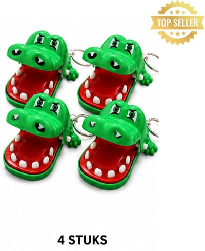 Chipa - Mini Bijtende Krokodil Sleutelhanger – 4 stuks - Krokodil Spel – Compact Reisspel – Grappige Gadget voor Kinderen & Volwassenen - Crocodile game - Drankspel - Krokodil met kiespijn