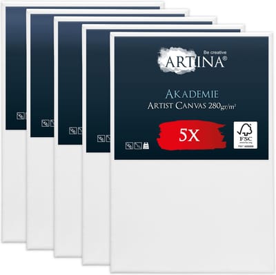 Artina Akademie – Set van 5 Schilderdoeken Canvas 20x30 cm – Spieraam van FSC® Hout – Wit Canvas 100% Katoen – 280 g/m134