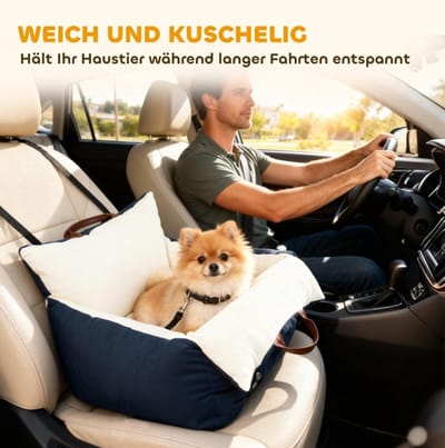 Wishdor - Autostoel voor dieren - 2 bevestigingsriemen - Wasbare hoes - Draagbaar - Voor kleine honden tot 5 kg - 100% katoen - Marineblauw - 49 x 53 x 36 cm