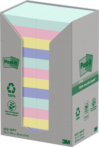 Memoblok post-it 653rpt 38x51mm rainbow pastel | 12 stuks