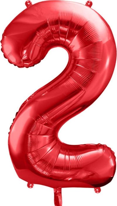 CIJFERBALLON 2 ROOD GROOT FORMAAT - Nummerballon Cijfer 2 (86 cm) - Rood - partydeco