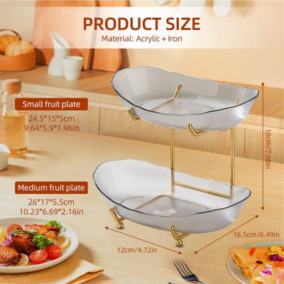 Fruitschaal voor Keukenblad 3-laags Acryl Fruitmand met Serveerschalen en Metalen Standaard Gelaagde Serveerschalen voor 2 TierGrey beige