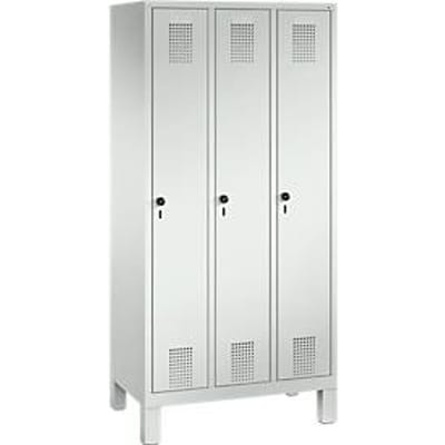 Kledinglocker Evolo S 3000, staal, 3 compartimenten, veiligheidsdraaigrendelslot, lichtgrijs RAL 7035/lichtgrijs RAL 7035