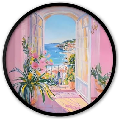 Poster in lijst Rond - Fotolijst 40x40 cm - Posters - Roze - Buiten - Verf - Ronde posterlijst zwart - Decoratie - Wanddecoratie woonkamer - Muurdecoratie slaapkamer