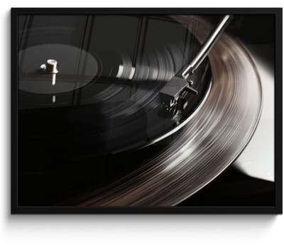 Poster in lijst - Fotolijst 70x50 cm - Posters - Close-up - Vinylplaat - Platenspeler - Zwart - Posterlijst zwart - Decoratie - Wanddecoratie woonkamer - Muurdecoratie slaapkamer