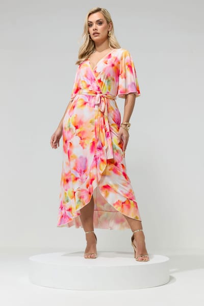 Yours London Gele Abstracte Wikkeljurk Met Ruchezoom Size 42