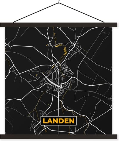Posterhanger incl. Poster 60x60 cm - Schoolplaat - Kaart - Plattegrond - Landen - Goud - Stadskaart - Textielposter - Zwarte latten - Stadskaart