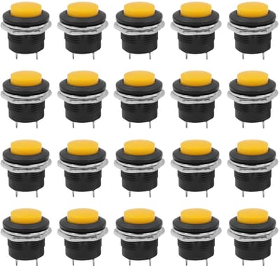 Allecto - Drukknop - Mini ronde schakelaar - Zelfherstellend - Geel - 2Pins - 3A 250V AC - Geschikt voor diverse toepassingen - 20PCS