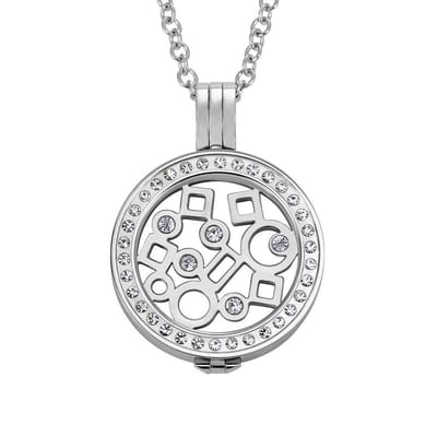 Quiges - Munthouder met Ketting en Munt 25mm Geometrische Vormen - RVS Zilverkleurig met Zirkonia - EPRHZ549