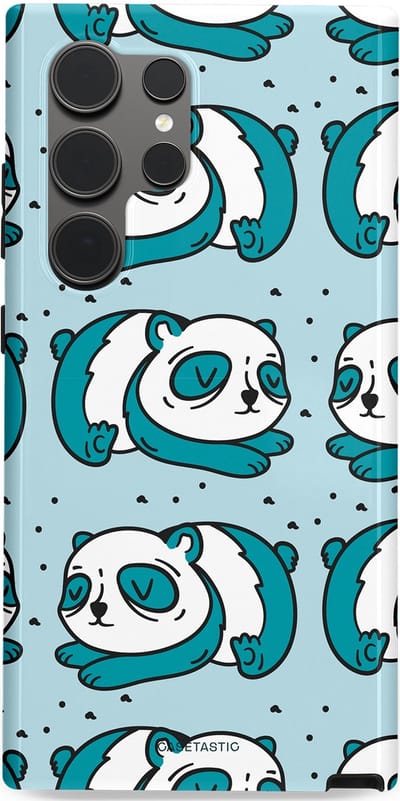 Casetastic hoesje geschikt voor Samsung Galaxy S24 Ultra - Dubbellaagse bescherming - Panda dromen - Fashion Case - Lichtgrijs Petrol Wit