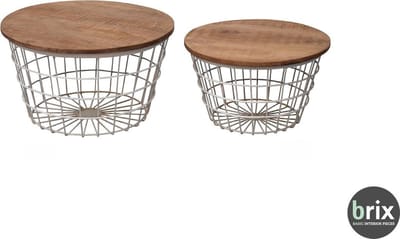 Salontafel set(mand) Dave merk Brix| wit + gebruind hout, bijzettafel