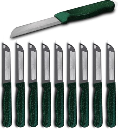 Solingen Kartelmes – Tomatenmes met Kartel – Robuust Handvat – RVS – 18,5 cm met Blade Cover – Groen Glitter – 10 stuks