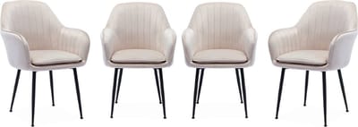 sweeek - Set van 4 velours fauteuils met matzwarte metalen poten, shella, l 57 x d 59 x h 84,5