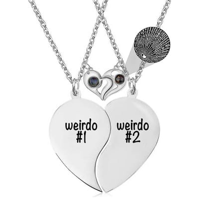 Bixorp Friends Vriendschapsketting voor 2 met Hartje & I LOVE YOU in 100 talen! - Zilverkleurig - "Weirdo #1 #2" - BFF Cadeau