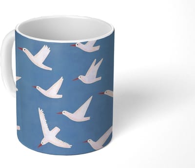 Mok - Koffiemok - Vogels - Wit - Patroon - Mokken - 350 ML - Beker - Koffiemokken - Theemok
