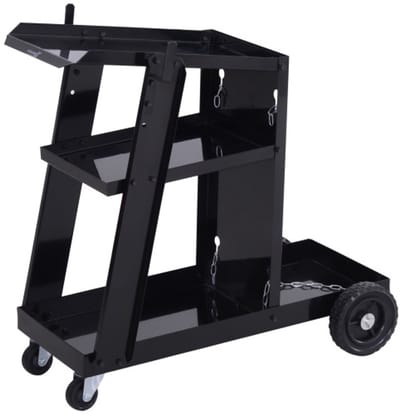 Gereedschapswagen, Laswagen, Draagbare Werkplaatswagen, Multifunctioneel, Met 3 Planken en Beveiligingsketting, Geschikt voor Werkplaats, 71×39×70 cm, Zwart, Staal