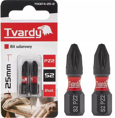 Tvardy Impact bit set - PZ2 25mm - S2 staal - Magnetische tip - 2 stuks