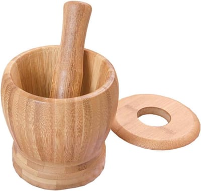 longziming -Bamboe Vijzel en Stamper Set met Deksel – Kruiden- en Specerijenmolen voor Keuken, Koken en Menggereedschap – Ideaal voor Verse Kruiden, Knoflook en Specerijen