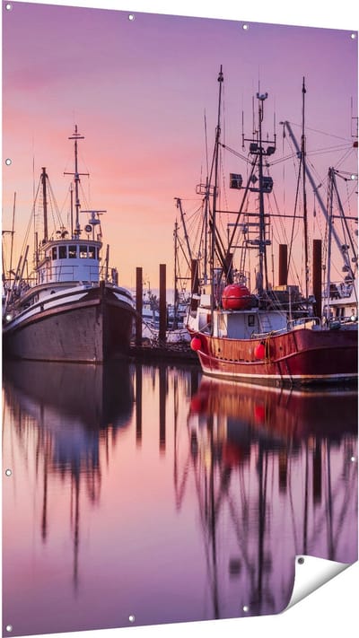 Gards Tuinposter Schepen in de Haven - Boten - 120x180 cm - Tuindoek - Tuindecoratie - Wanddecoratie buiten - Tuinschilderij