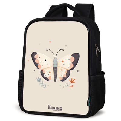 NoBoringSuitcases.com® - Rugzak zwart - Schooltas jongen & meisje - Vlinder in neutrale pastel kleuren - Rugtas voor school - Boekentas kind - Schoolrugzak - Kinderrugzak