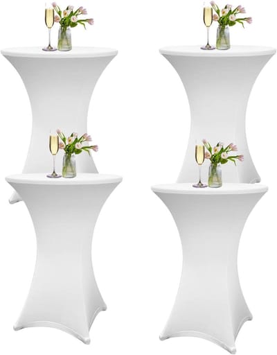 Statafelhoezen Set - Tafelkleed Elastisch - Feest Decoratie - Verstevigd Bij Poten - Ø 80-85 cm - Wit