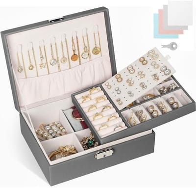 Dailygoods - Aucuu Sieradendoosje voor dames, groot, 2 niveaus, sieradenkistje, afsluitbare sieradenopslag met sleutel, sieradenorganizer, sieradendoos voor ringen, halskettingen, oorbellen