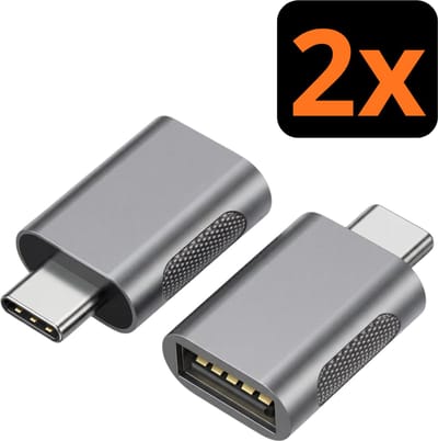 Nereb - 2x USB naar USB-C Adapter – 2-Pack – USB-A naar USB-C Converter – USB-C Female - USB-C