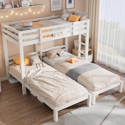 Driepersoonsbed - Stapelbed Kinderbed - Ruimte Besparen - Massief Grenenhout - 90 x 200 cm - Wit