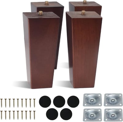 Set van 4 vierkante houten meubelpoten van 12 cm voor vervanging van bankpoten en meubels