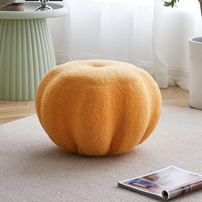 Voetenbank Poef - Ottomaan Zetel - Voeten Rusten - Pompoen Vorm - 33 cm - Geel