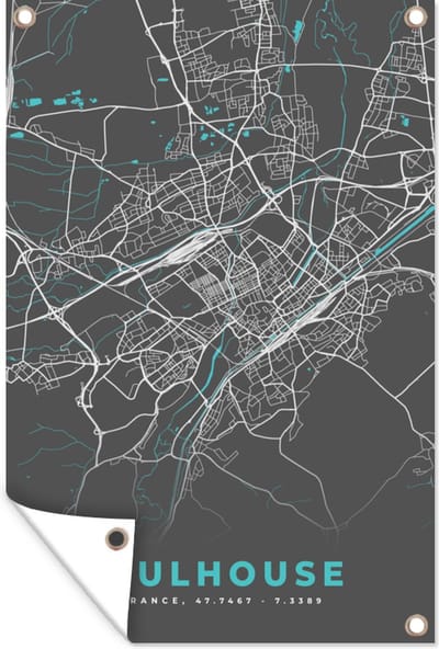 Muurdecoratie Mulhouse - Frankrijk - Kaart - Plattegrond - Stadskaart - 120x180 cm - Tuinposter - Tuindoek