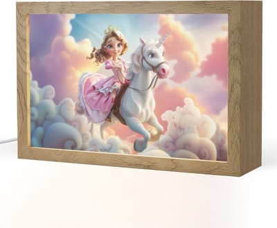 Nachtlampje 30x20 cm - Kinder lampje - Prinses - Eenhoorn - Meisje - Wolken - Tafellamp kinderkamer - Slaapkamer lamp - Bedlamp kinderen - Kinderlampje stopcontact - Wandlamp babykamer - Nachtlampjes