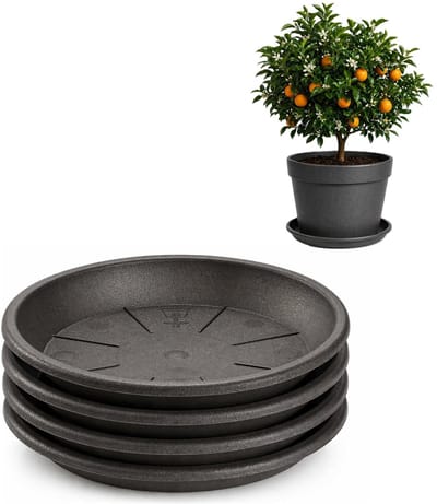 Plasticforte plantenpot onder schotel / water opvang schaal - 4x - antraciet - Dia 40 cm - Kunststof - voor pot met Dia 45/50 cm