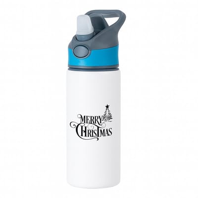 Hacebo® - Kerst merry christmas waterfles met rietje blauw - Kerstmis - Kerst beker - winter - kerst - christmas - kerst cadeau - water fles - 650ML