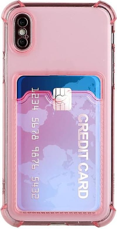 Schokbestendig TPU Hoes Kaarthouder Geschikt voor: Apple iPhone Xs Max - Roze - Hoesje met Achterkant Pasjeshouder