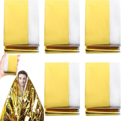 Reddingsdeken Set - Noodfolie - Outdoor Noodsituaties - Isolerend En Waterdicht - 210 x 160 cm - Goud/Zilver