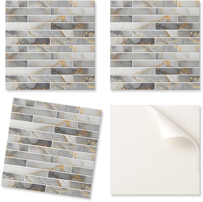 Zelfklevende vinyl wandtegels met elegant marmerpatroon, 9x30x30 cm