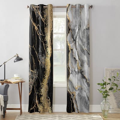 Abstracte Zwarte Marmeren Moderne Gordijnen voor Woonkamer Slaapkamer Gordijn Keuken Behandeling Jaloezieën Gordijnen 135W x 92H(cm) x1