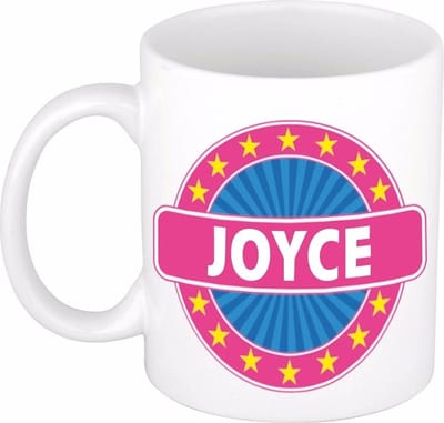 Bellatio Decorations - Joyce voornaam - koffiemok - beker - wit/roze - 300 ml - Cadeau - Dames - Collega - Moederdag - Verjaardag