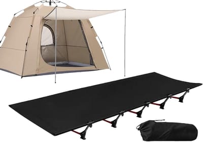 Campingbed Klapbed - Outdoor Bed - Comfortabel Slapen - Gereedschapsloze Opbouw - 192 cm Lang - Zwart