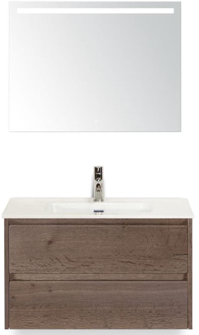 Dante Badmeubelset 80 cm - Tabacco - Keramische Wastafel Wit Cover met Sence Spiegel