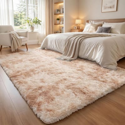Pluizig, ruig modern tapijt, antislip wasbaar groot tapijt, dikpolig bedkleden voor woonkamer, kinderkamer, kinderkamer, beige, 120 x 160 cm