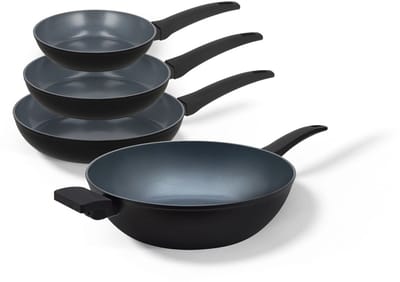 BE Living Pannenset 4-delig - Ø 20, 24 & 28 cm Koekenpan + Ø 32 cm Wokpan - Koekenpannenset - Keramisch - Inductie Pannen - PFAS Vrij Anti Aanbak - Delight Series