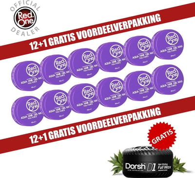 Red One Aqua Wax Haarwax Paars 150ml - 12 Pack Voordeelverpakking + Dorsh D1 Full Wax 150ml