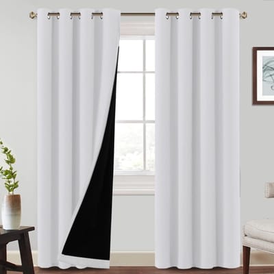 Gordijnen voor woonkamer, 100% met ringen, 2 stuks, geluidsisolatie, ondoorzichtig, verduisteringsgordijnen voor woonkamer, H 240 x B 132 cm, grijs-wit