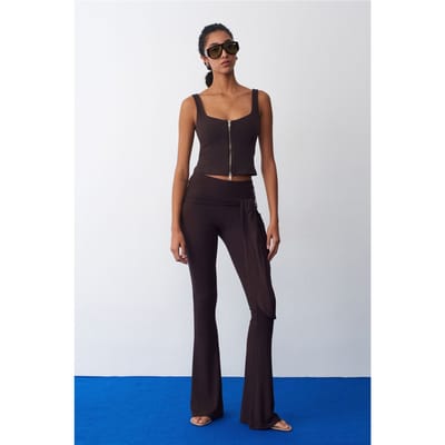 High-Waist Flare Jerseybroek met Strikdetail