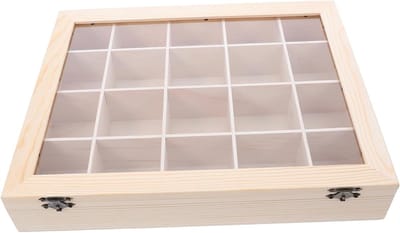 Mineralen Display Kist - Stenen Opbergdoos - Collectie Presenteren - Houten Vakverdeling - 33.50X26.80X6.00CM - Beige