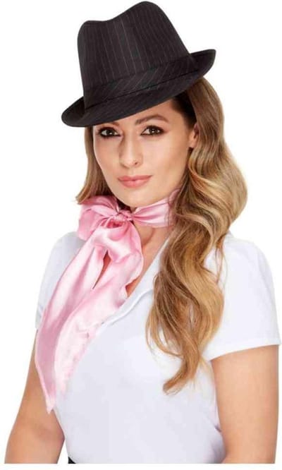 Gangster verkleed hoed zwart met roze