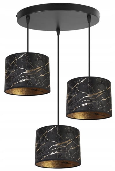 Light-Home Werona – Hanglamp – 3-lichts – Zwart/Goud – Stoffen Kap – In Hoogte Verstelbaar