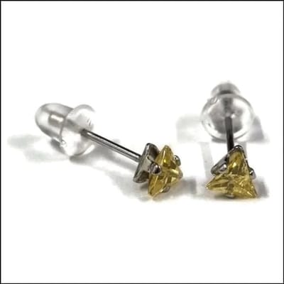 Aramat Jewels | Oorbellen | RVS Zweerknopjes Driehoek Zirkonia - Geometrische Studs | Zilverkleurig / 4 mm / Geel | |3mm | Staal | Kinderen, Volwassenen | Verkleurd niet
